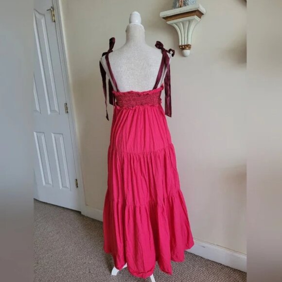 Free People Bluebell Maxi Dress in Sangria Sunset Pink Cotton size M - Picture 5 of 8